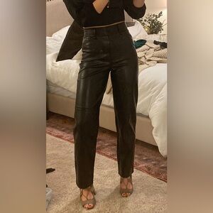 Wilfred Black Vegan Leather high waisted bootcut pants with waist detailing